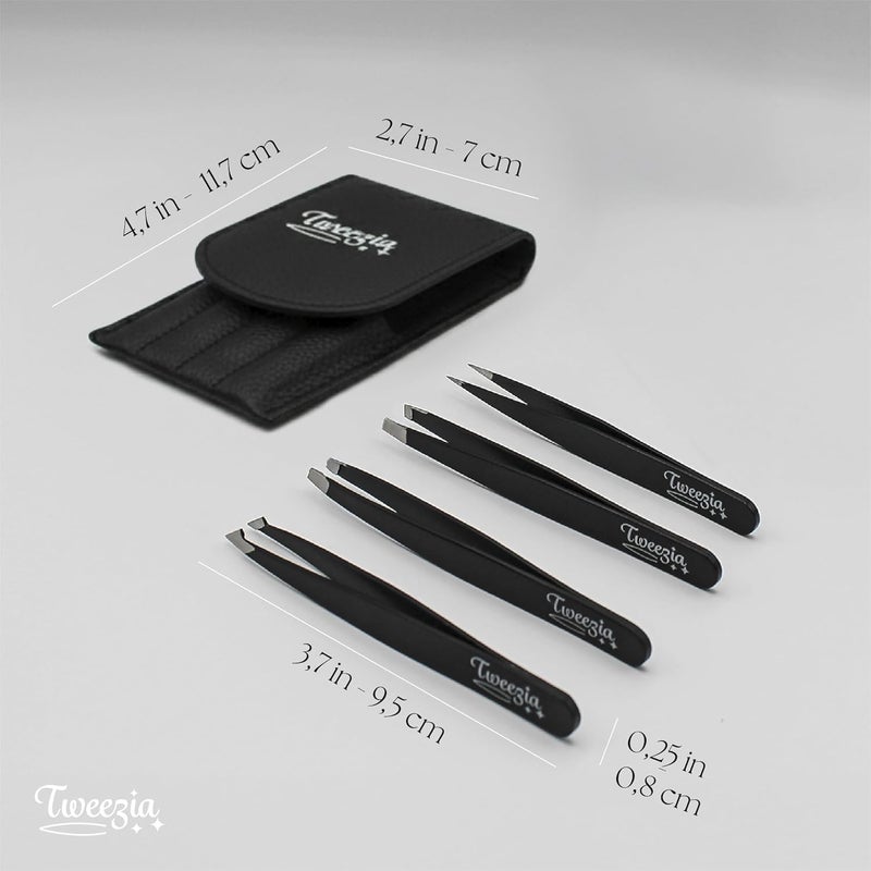 Houseify TWEEZIA Stainless Steel Tweezer Set - 4 Precision Tweezers with Mirror & Leather Case - Ideal Eyebrow Kit, Ingrown Hair Tweezers, Splinter Removal Kit or Pointed Tweezers for Beauty and Personal Care - Image 3